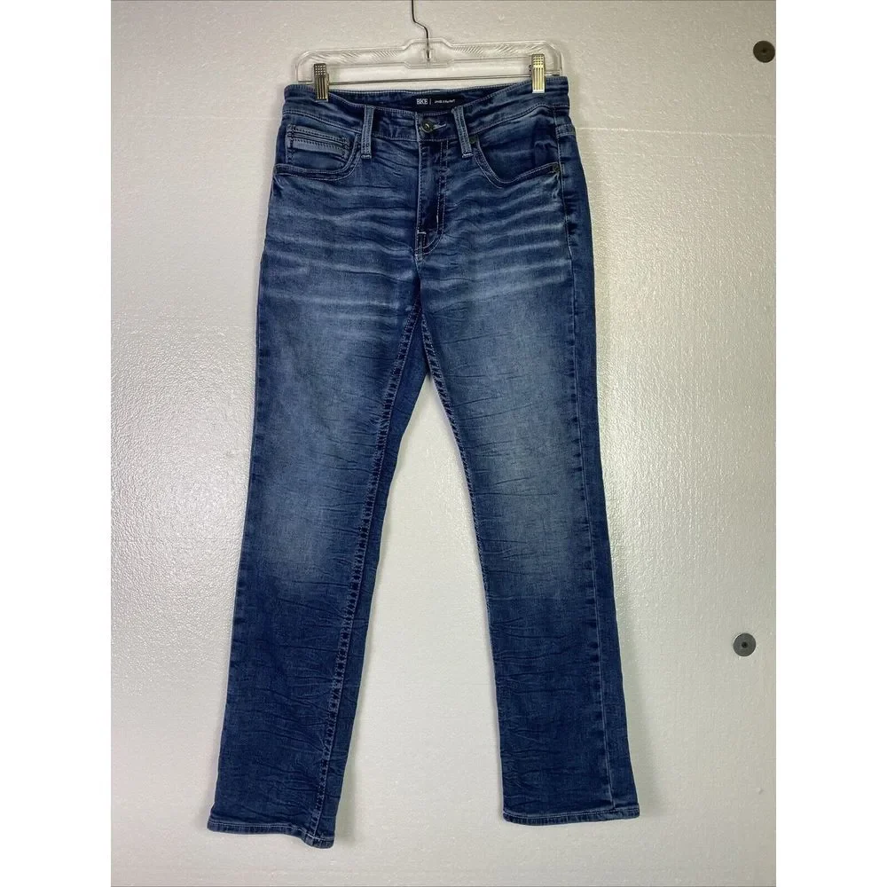 BKE Jake Jeans Mens 30X30 Straight Mid Rise‎ Distressed Blue Stretch Denim